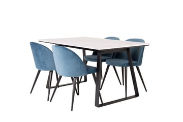 Spisegruppe Venture Home Estelle spisegruppe 140 cm rektangulær med 4 Velvet-stoler Svart/blå/hvit - Møbler - Bord - Spisegrupper