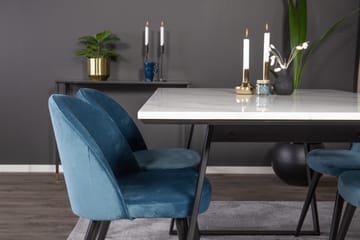 Spisegruppe Venture Home Estelle spisegruppe 140 cm rektangulær med 4 Velvet-stoler Svart/blå/hvit - Møbler - Bord - Spisegrupper
