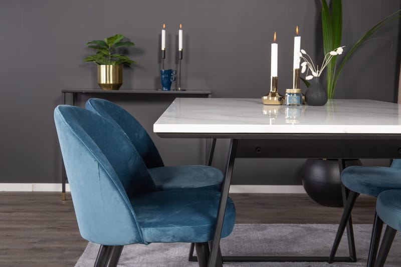 Spisegruppe Venture Home Estelle spisegruppe 140 cm rektangulær med 4 Velvet-stoler Svart/blå/hvit - Møbler - Bord - Spisegrupper