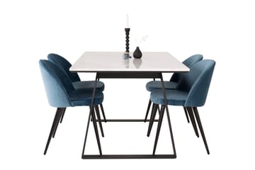 Spisegruppe Venture Home Estelle spisegruppe 140 cm rektangulær med 4 Velvet-stoler Svart/blå/hvit - Møbler - Bord - Spisegrupper