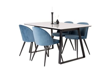 Spisegruppe Venture Home Estelle spisegruppe 140 cm rektangulær med 4 Velvet-stoler Svart/blå/hvit - Møbler - Bord - Spisegrupper