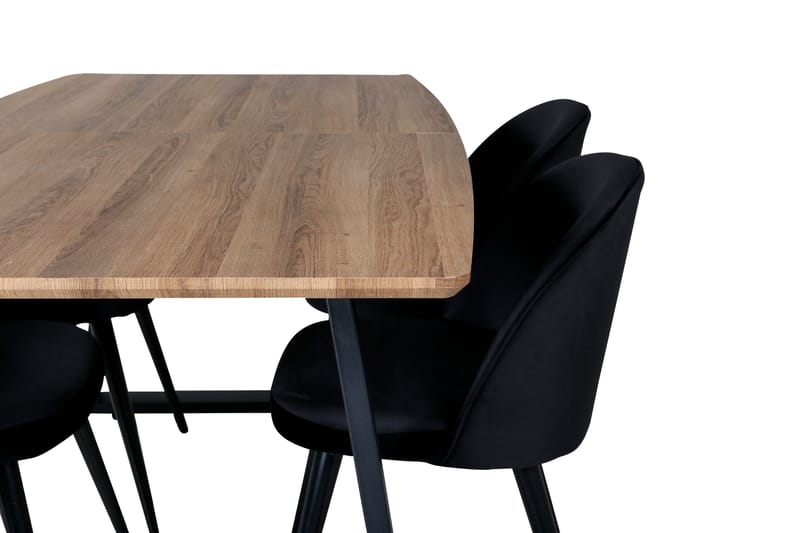 Spisegruppe Venture Home Inca spisegruppe 160 cm rektangulær med 4 Velvet-stoler Svart/Natur - Møbler - Bord - Spisegrupper