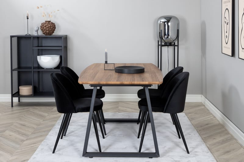 Spisegruppe Venture Home Inca spisegruppe 160 cm rektangulær med 4 Velvet-stoler Svart/Natur - Møbler - Bord - Spisegrupper