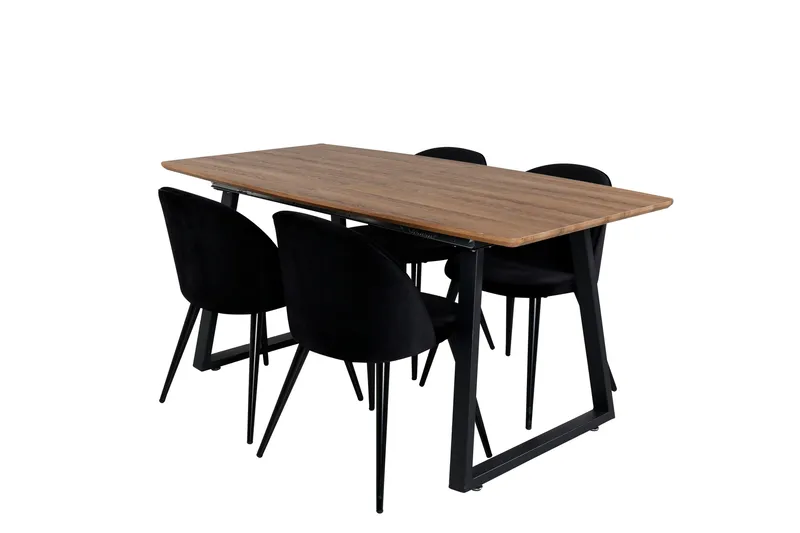 Spisegruppe Venture Home Inca spisegruppe 160 cm rektangulær med 4 Velvet-stoler Svart/Natur - Møbler - Bord - Spisegrupper