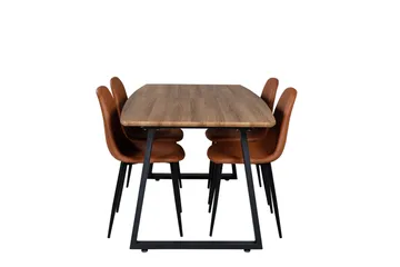 Spisegruppe Venture Home Inca spisegruppe 160 cm rektangulær med 4 Polar-stoler Svart/brun/natur - Møbler - Bord - Spisegrupper