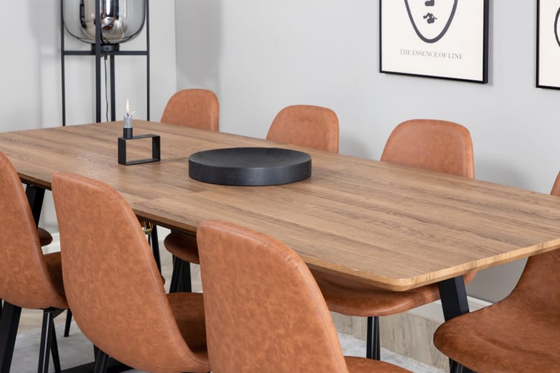 Spisegruppe Venture Home Inca spisegruppe 160 cm rektangulær med 8 Polar-stoler Svart/brun/natur - Møbler - Bord - Spisegrupper