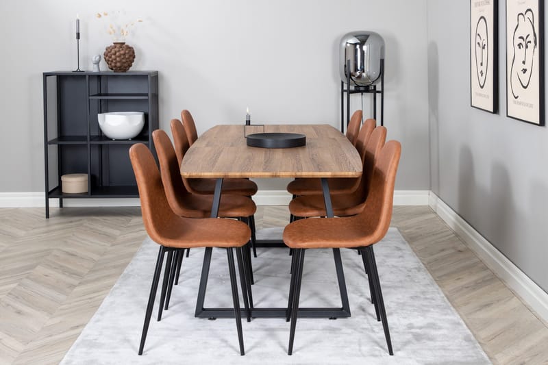 Spisegruppe Venture Home Inca spisegruppe 160 cm rektangulær med 8 Polar-stoler Svart/brun/natur - Møbler - Bord - Spisegrupper
