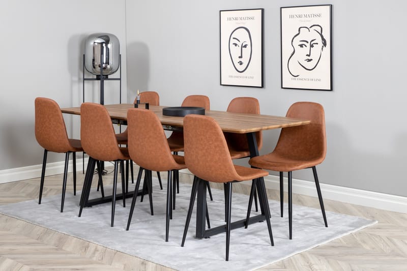 Spisegruppe Venture Home Inca spisegruppe 160 cm rektangulær med 8 Polar-stoler Svart/brun/natur - Møbler - Bord - Spisegrupper
