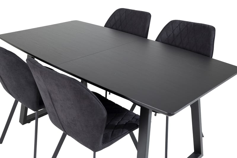 Spisegruppe Venture Home Inca spisegruppe uttrekkbar 160 cm rektangulær med 4 Gemma-stoler Svart - Møbler - Bord - Spisegrupper
