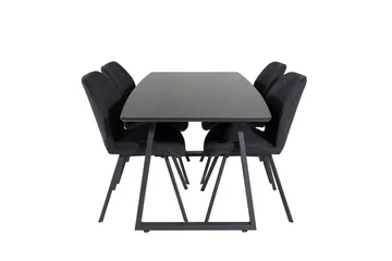Spisegruppe Venture Home Inca spisegruppe uttrekkbar 160 cm rektangulær med 4 Gemma-stoler Svart - Møbler - Bord - Spisegrupper