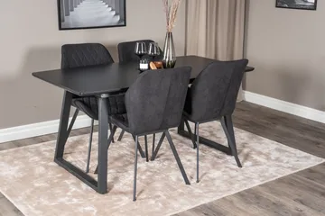 Spisegruppe Venture Home Inca spisegruppe uttrekkbar 160 cm rektangulær med 4 Gemma-stoler Svart - Møbler - Bord - Spisegrupper