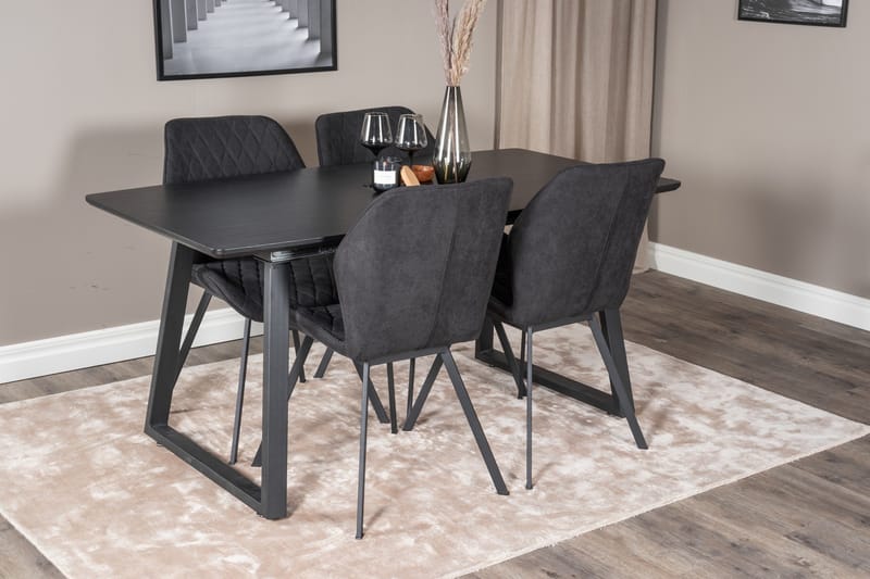 Spisegruppe Venture Home Inca spisegruppe uttrekkbar 160 cm rektangulær med 4 Gemma-stoler Svart - Møbler - Bord - Spisegrupper