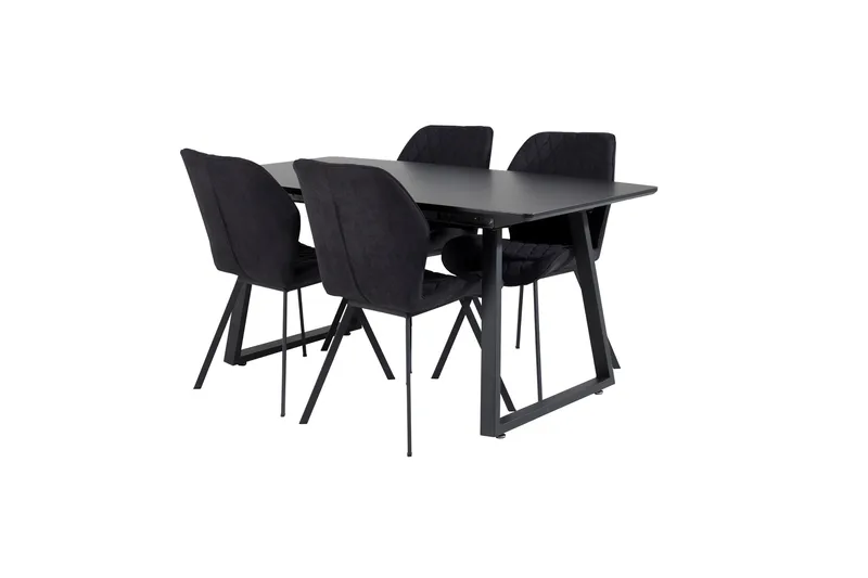 Spisegruppe Venture Home Inca spisegruppe uttrekkbar 160 cm rektangulær med 4 Gemma-stoler Svart - Møbler - Bord - Spisegrupper