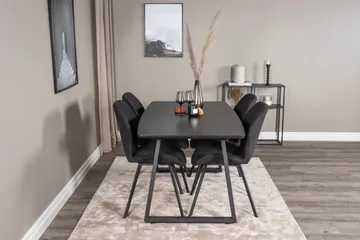 Spisegruppe Venture Home Inca spisegruppe uttrekkbar 160 cm rektangulær med 4 Gemma-stoler Svart - Møbler - Bord - Spisegrupper