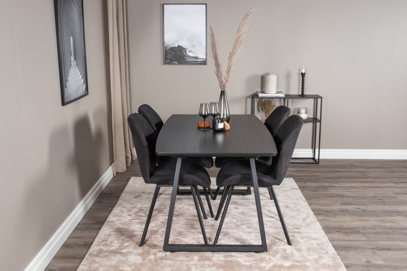 Spisegruppe Venture Home Inca spisegruppe uttrekkbar 160 cm rektangulær med 4 Gemma-stoler Svart - Møbler - Bord - Spisegrupper