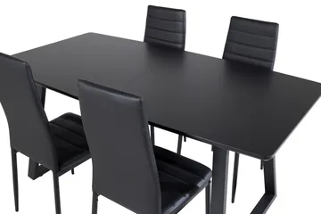 Spisegruppe Venture Home Inca spisegruppe uttrekkbar 160 cm rektangulær med 4 Slim-stoler Svart - Møbler - Bord - Spisegrupper