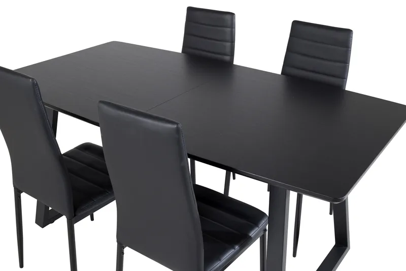 Spisegruppe Venture Home Inca spisegruppe uttrekkbar 160 cm rektangulær med 4 Slim-stoler Svart - Møbler - Bord - Spisegrupper