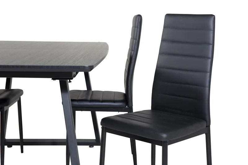 Spisegruppe Venture Home Inca spisegruppe uttrekkbar 160 cm rektangulær med 4 Slim-stoler Svart - Møbler - Bord - Spisegrupper