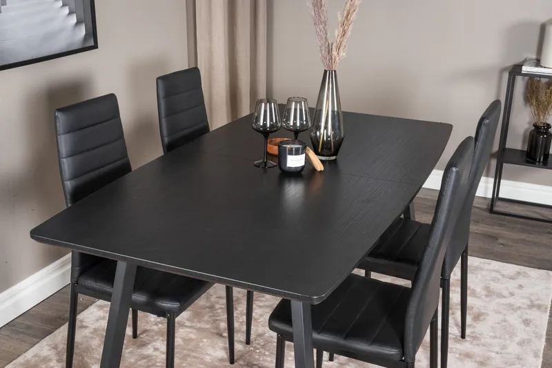 Spisegruppe Venture Home Inca spisegruppe uttrekkbar 160 cm rektangulær med 4 Slim-stoler Svart - Møbler - Bord - Spisegrupper
