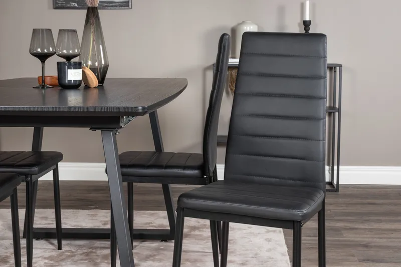 Spisegruppe Venture Home Inca spisegruppe uttrekkbar 160 cm rektangulær med 4 Slim-stoler Svart - Møbler - Bord - Spisegrupper