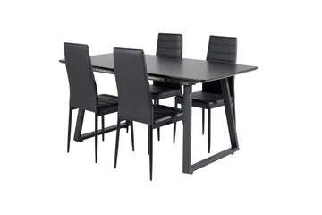 Spisegruppe Venture Home Inca spisegruppe uttrekkbar 160 cm rektangulær med 4 Slim-stoler Svart - Møbler - Bord - Spisegrupper