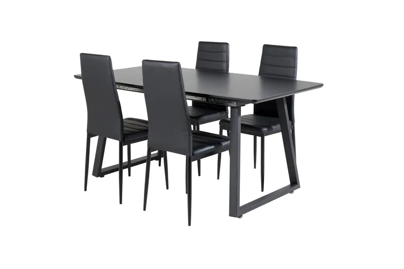 Spisegruppe Venture Home Inca spisegruppe uttrekkbar 160 cm rektangulær med 4 Slim-stoler Svart - Møbler - Bord - Spisegrupper