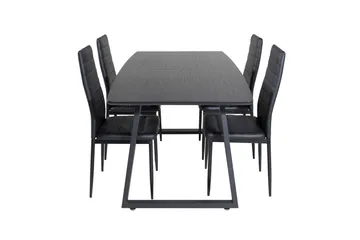 Spisegruppe Venture Home Inca spisegruppe uttrekkbar 160 cm rektangulær med 4 Slim-stoler Svart - Møbler - Bord - Spisegrupper