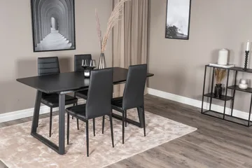 Spisegruppe Venture Home Inca spisegruppe uttrekkbar 160 cm rektangulær med 4 Slim-stoler Svart - Møbler - Bord - Spisegrupper