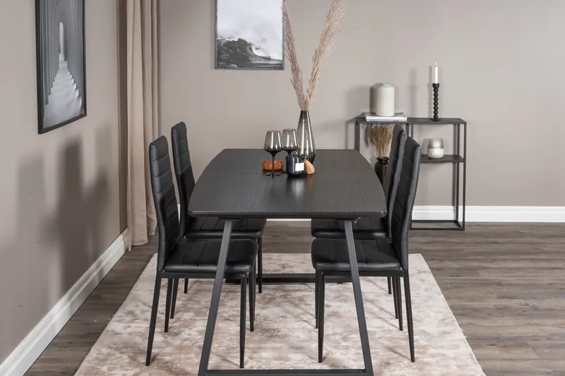 Spisegruppe Venture Home Inca spisegruppe uttrekkbar 160 cm rektangulær med 4 Slim-stoler Svart - Møbler - Bord - Spisegrupper