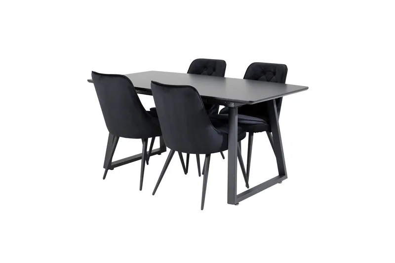 Spisegruppe Venture Home Inca spisegruppe uttrekkbar 160 cm rektangulær med 4 Velvet Deluxe-stoler Svart - Møbler - Bord - Spisegrupper