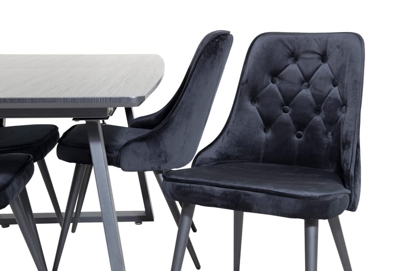 Spisegruppe Venture Home Inca spisegruppe uttrekkbar 160 cm rektangulær med 4 Velvet Deluxe-stoler Svart - Møbler - Bord - Spisegrupper