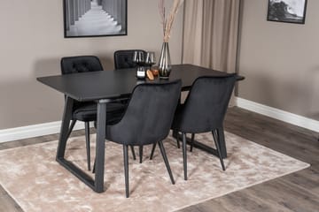 Spisegruppe Venture Home Inca spisegruppe uttrekkbar 160 cm rektangulær med 4 Velvet Deluxe-stoler Svart - Møbler - Bord - Spisegrupper