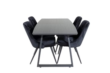 Spisegruppe Venture Home Inca spisegruppe uttrekkbar 160 cm rektangulær med 4 Velvet Deluxe-stoler Svart - Møbler - Bord - Spisegrupper