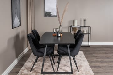 Spisegruppe Venture Home Inca spisegruppe uttrekkbar 160 cm rektangulær med 4 Velvet Deluxe-stoler Svart - Møbler - Bord - Spisegrupper