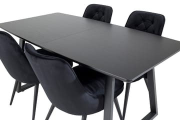 Spisegruppe Venture Home Inca spisegruppe uttrekkbar 160 cm rektangulær med 4 Velvet Deluxe-stoler Svart - Møbler - Bord - Spisegrupper