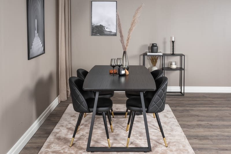 Spisegruppe Venture Home Inca spisegruppe uttrekkbar 160 cm rektangulær med 4 Velvet-stoler Svart - Møbler - Bord - Spisegrupper