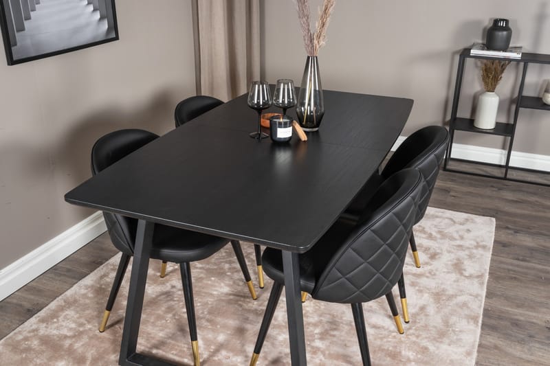 Spisegruppe Venture Home Inca spisegruppe uttrekkbar 160 cm rektangulær med 4 Velvet-stoler Svart - Møbler - Bord - Spisegrupper