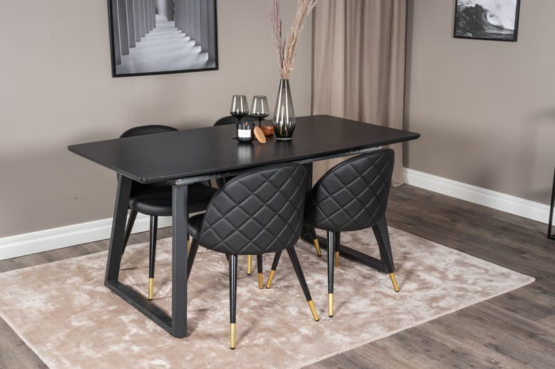 Spisegruppe Venture Home Inca spisegruppe uttrekkbar 160 cm rektangulær med 4 Velvet-stoler Svart - Møbler - Bord - Spisegrupper