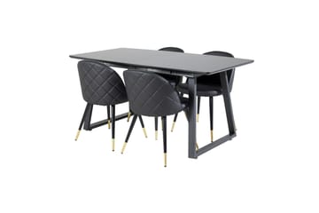 Spisegruppe Venture Home Inca spisegruppe uttrekkbar 160 cm rektangulær med 4 Velvet-stoler Svart - Møbler - Bord - Spisegrupper