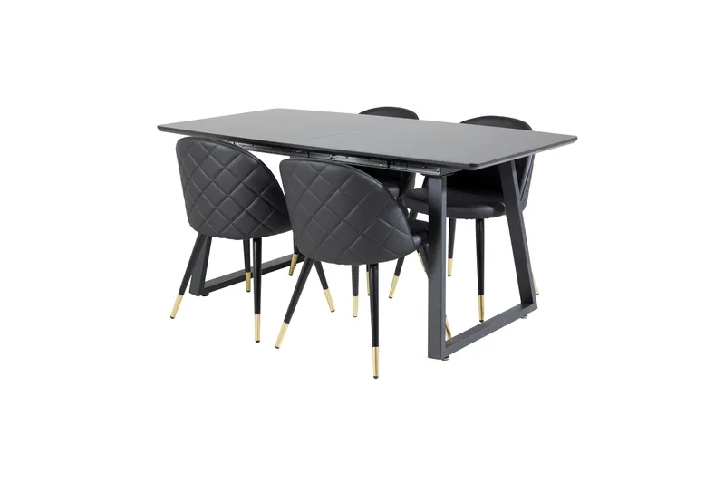 Spisegruppe Venture Home Inca spisegruppe uttrekkbar 160 cm rektangulær med 4 Velvet-stoler Svart - Møbler - Bord - Spisegrupper