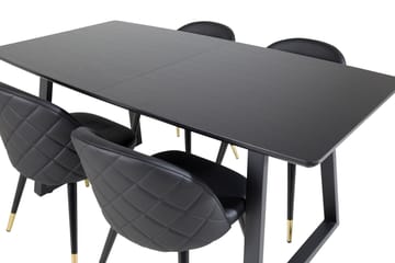 Spisegruppe Venture Home Inca spisegruppe uttrekkbar 160 cm rektangulær med 4 Velvet-stoler Svart - Møbler - Bord - Spisegrupper