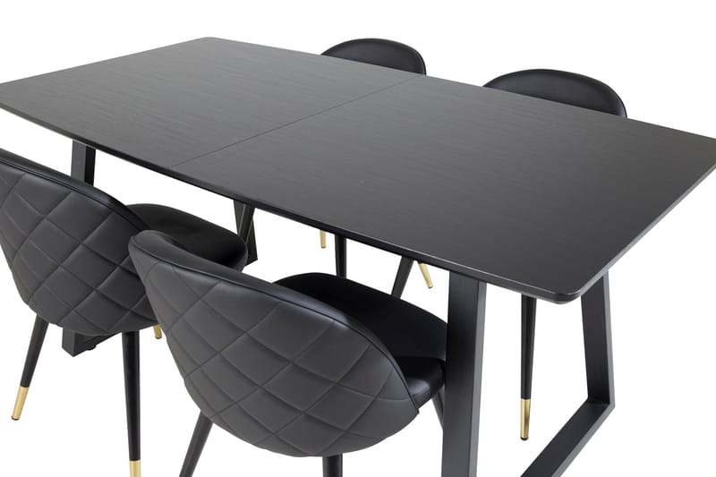 Spisegruppe Venture Home Inca spisegruppe uttrekkbar 160 cm rektangulær med 4 Velvet-stoler Svart - Møbler - Bord - Spisegrupper