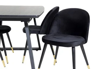 Spisegruppe Venture Home Inca spisegruppe uttrekkbar 160 cm rektangulær med 4 Velvet-stoler Svart2 - Møbler - Bord - Spisegrupper