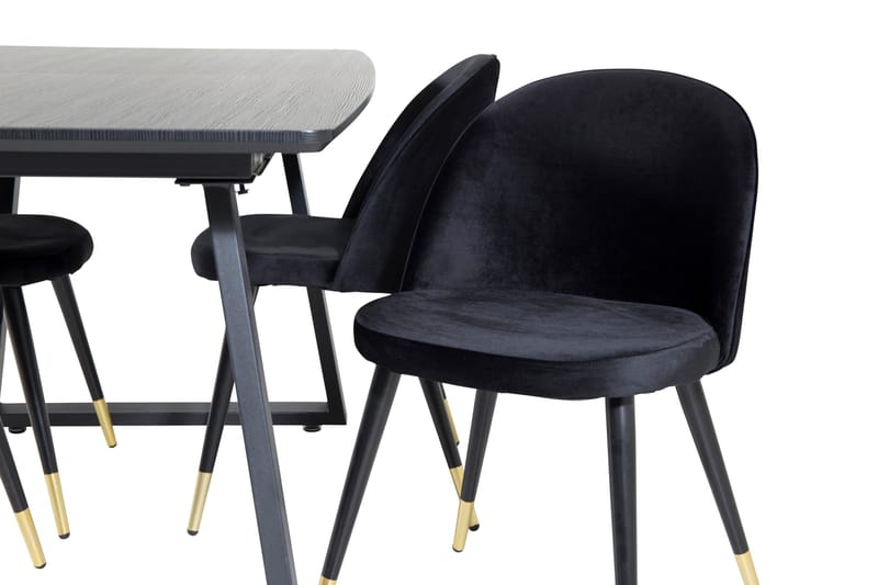 Spisegruppe Venture Home Inca spisegruppe uttrekkbar 160 cm rektangulær med 4 Velvet-stoler Svart2 - Møbler - Bord - Spisegrupper