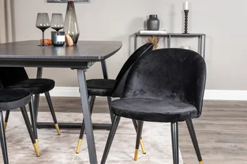 Spisegruppe Venture Home Inca spisegruppe uttrekkbar 160 cm rektangulær med 4 Velvet-stoler Svart2 - Møbler - Bord - Spisegrupper