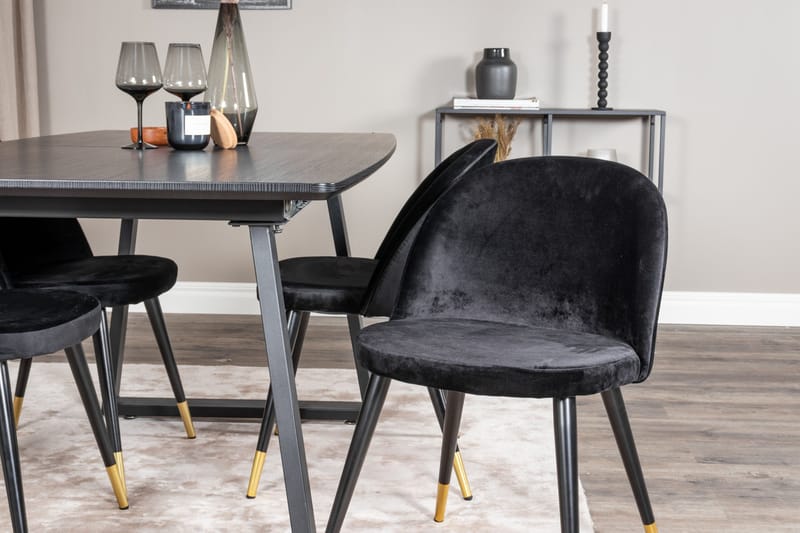 Spisegruppe Venture Home Inca spisegruppe uttrekkbar 160 cm rektangulær med 4 Velvet-stoler Svart2 - Møbler - Bord - Spisegrupper