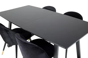 Spisegruppe Venture Home Inca spisegruppe uttrekkbar 160 cm rektangulær med 4 Velvet-stoler Svart2 - Møbler - Bord - Spisegrupper