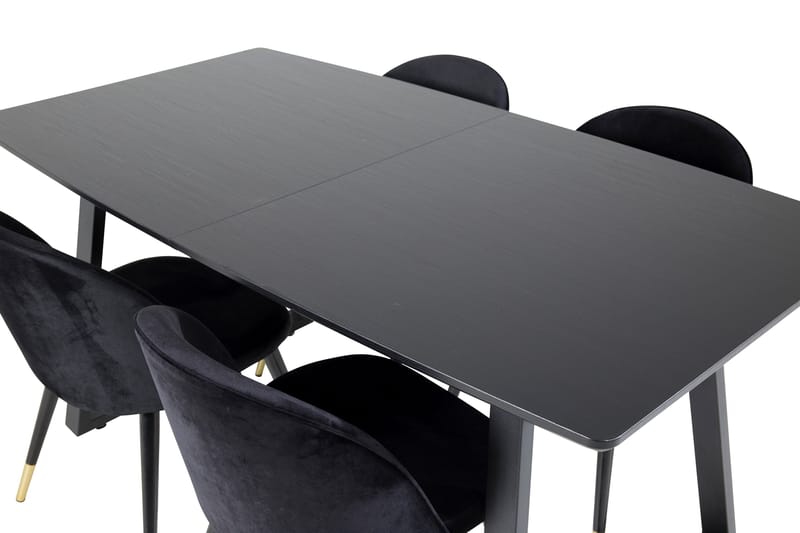 Spisegruppe Venture Home Inca spisegruppe uttrekkbar 160 cm rektangulær med 4 Velvet-stoler Svart2 - Møbler - Bord - Spisegrupper