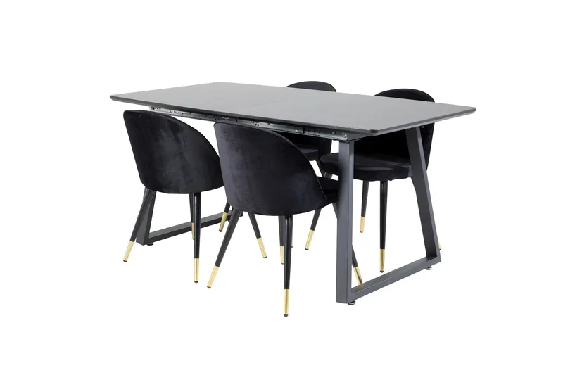 Spisegruppe Venture Home Inca spisegruppe uttrekkbar 160 cm rektangulær med 4 Velvet-stoler Svart2 - Møbler - Bord - Spisegrupper