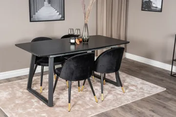 Spisegruppe Venture Home Inca spisegruppe uttrekkbar 160 cm rektangulær med 4 Velvet-stoler Svart2 - Møbler - Bord - Spisegrupper